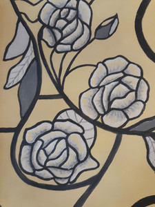 Carrie-Anne. Tumbling Rose wallpaper, emulsion pots. 11.20.jpg